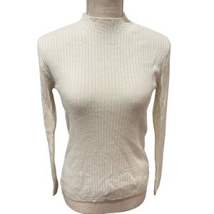 Calliope Cream Mock Turtleneck Ribbed Sweater